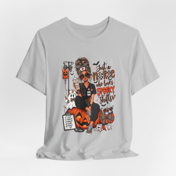 14981740339872677151_2048.jpeg Halloween Nurse T-Shirt — "Just a Nurse Who Loves Spooky Shift(s)" Graphic Tee
