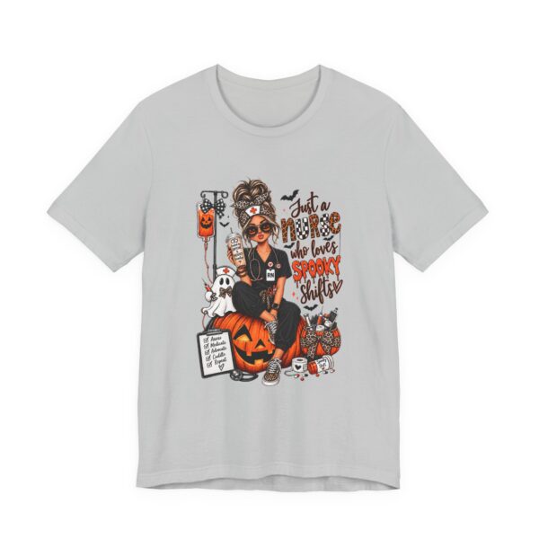 17338216201624953667_2048.jpeg Halloween Nurse T-Shirt — "Just a Nurse Who Loves Spooky Shift(s)" Graphic Tee