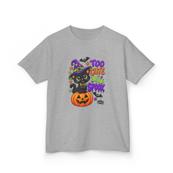 2436727071217267166_2048.jpeg Kids Halloween Tee — "Too Cute to Spook" Black Cat Pumpkin Design