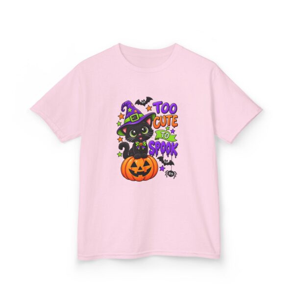 3342059929268775019_2048.jpeg Kids Halloween Tee — "Too Cute to Spook" Black Cat Pumpkin Design