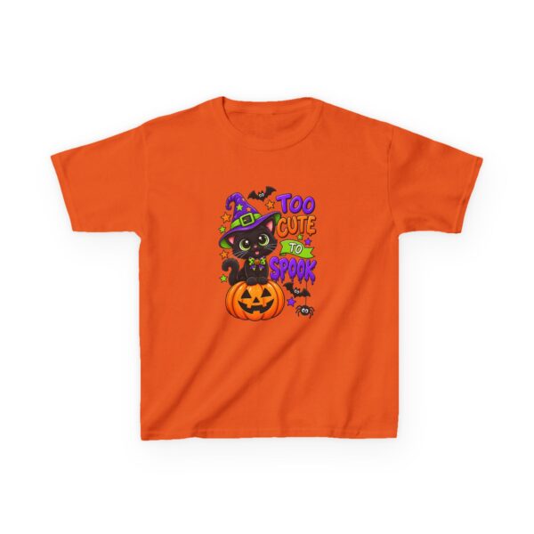 3691565241869711438_2048.jpeg Kids Halloween Tee — "Too Cute to Spook" Black Cat Pumpkin Design