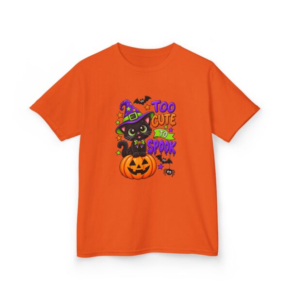 5364465790023638543_2048.jpeg Kids Halloween Tee — "Too Cute to Spook" Black Cat Pumpkin Design