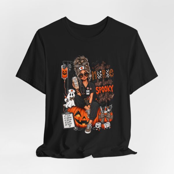 6924984342187120104_2048.jpeg Halloween Nurse T-Shirt — "Just a Nurse Who Loves Spooky Shift(s)" Graphic Tee