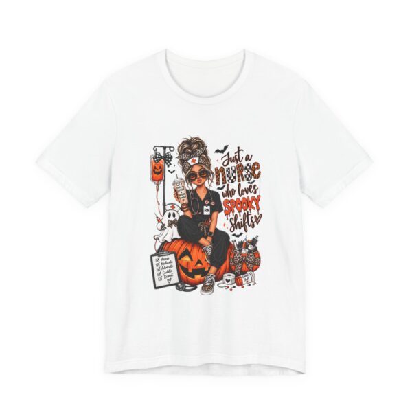 7126772424385506748_2048.jpeg Halloween Nurse T-Shirt — "Just a Nurse Who Loves Spooky Shift(s)" Graphic Tee